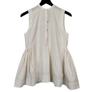 NWT Injiri Size M 100% Cotton Sleeveless Blouse Ivory Collarless Peplum